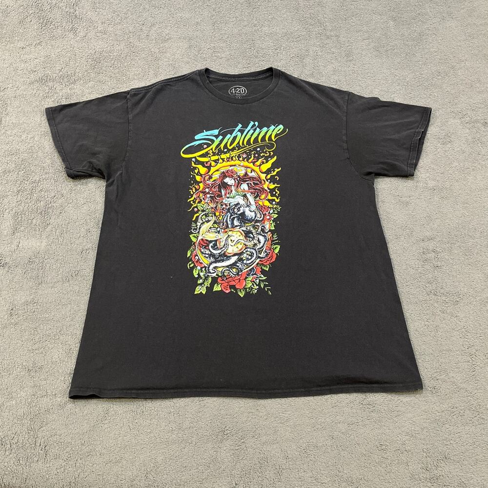 4:20 by Sublime Black Crewneck Graphic Band Tee Short Sleeve Shirt Men's Size XL